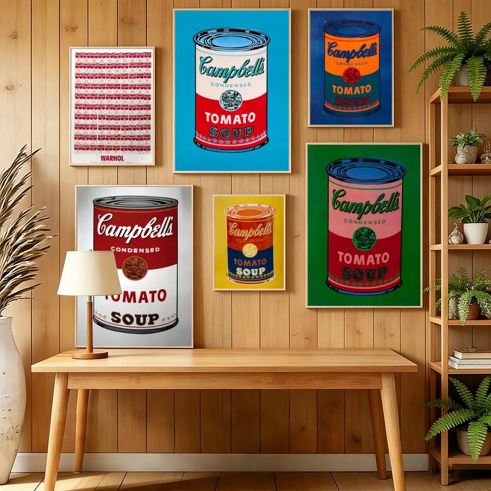 A-Andy Warhol's Pop Tomato Soup Poster HD Self Adhesive Wall Mural Stickers Decals for Bedroom Living Room Home Decor Gift