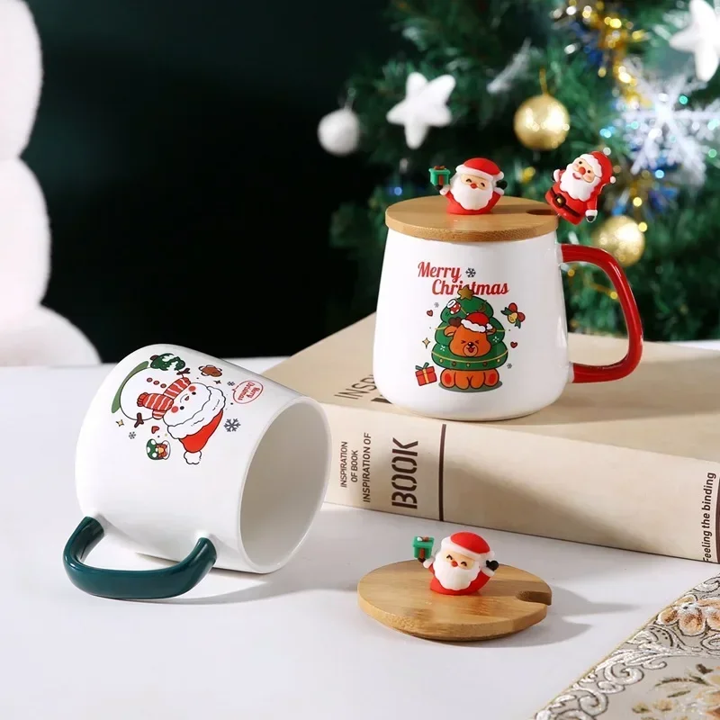 Festive Christmas Xmas Theme Ceramic Mug Cup Set with Lid And Spoon - 2026Christmas Gift Box Mug for Coffee Milk Tea Breakfast