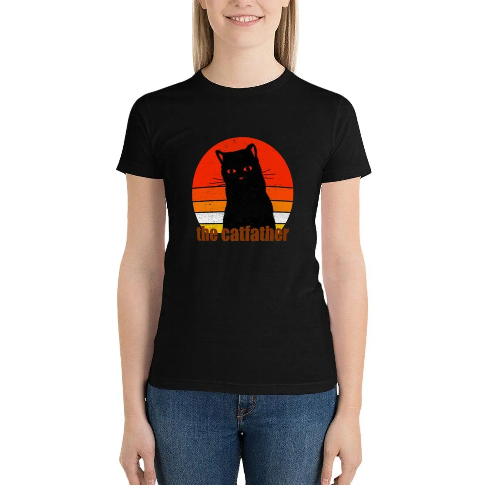 

the catfather, black cat,funny design T-Shirt graphics Aesthetic clothing Women tops