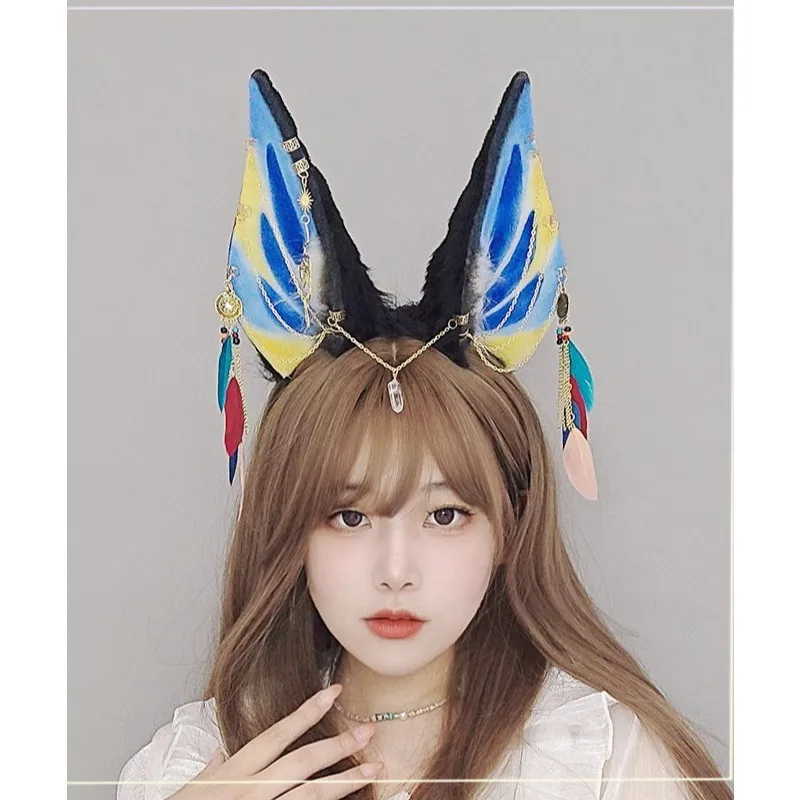 Archi Handwork Egyptian Myth Furry Headband Feather Tassel Snake Plush Headwear Animal Fursuit Orc Cosplay Performance Props