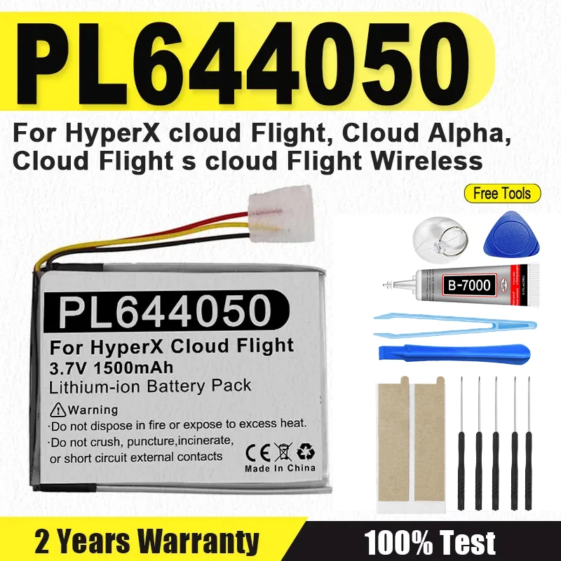 Nueva batería de auriculares inalámbricos 3,7 V/1500mAh PL644050 para HyperX Cloud Flight, Cloud Alpha, Cloud Flight S + herramientas gratuitas