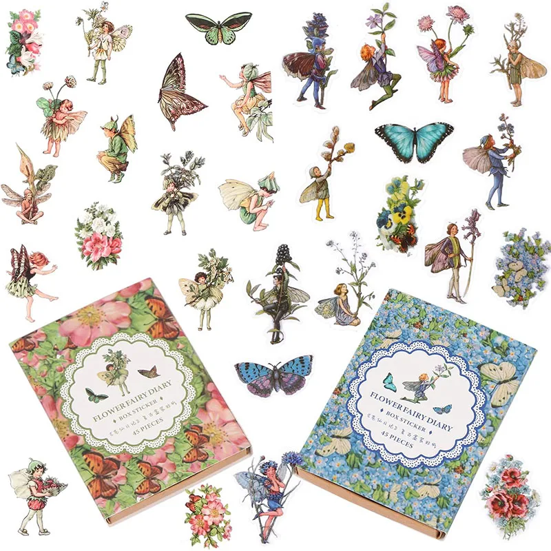 90PCS Fairy Stickers Vintage Butterfly Flower Plant Scrapbooking Sticker Transparent Botanical Aesthetic Supplies for DIY Craft