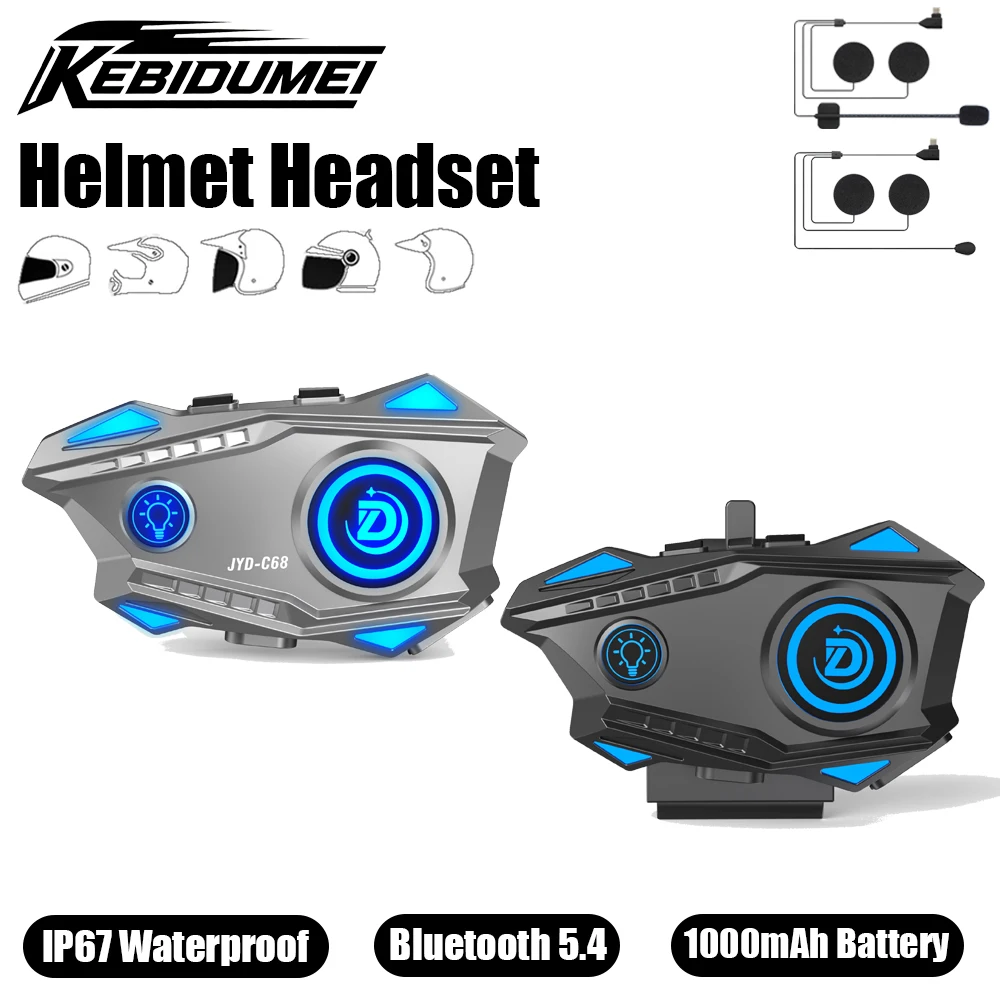 

KEBIDUMEI C68 гарнитура для шлема Bluetooth 5,4 наушники водонепроницаемые беспроводные наушники с музыкальным плее беспроводные аксессуары для мотоциклов