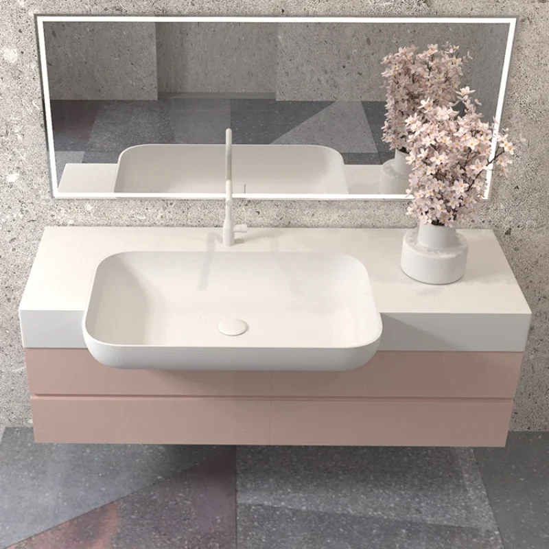 Small apartment narrow side embedded front convex half throw hand wash basin bathroom cabinet