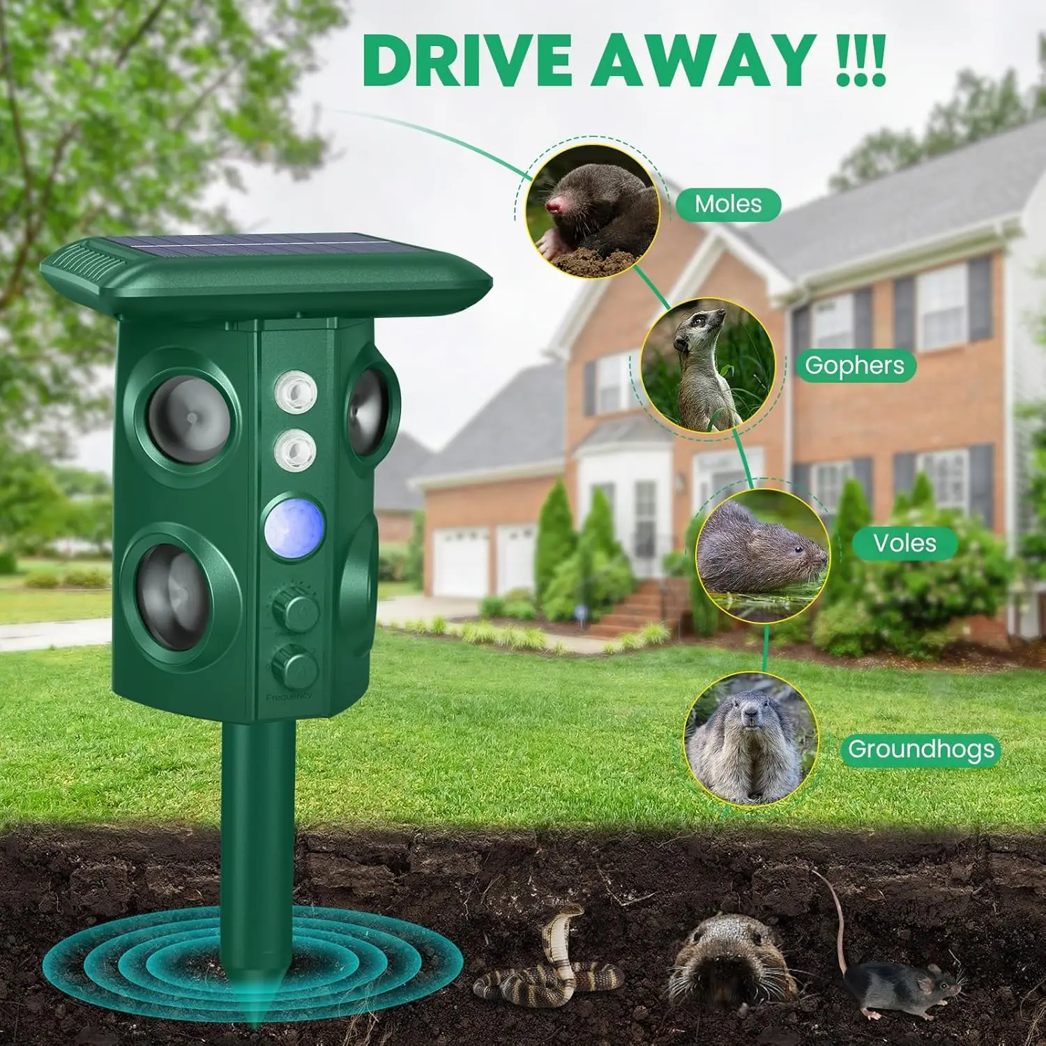 Solarbetriebener Ultraschall-Tierabwehrgerät mit 5 Modi, LED-Stroboskop, PIR-Bewegungssensor, Ratten- und Schlangenabwehr für Garten, Hof und Obstgarten – Detail 3