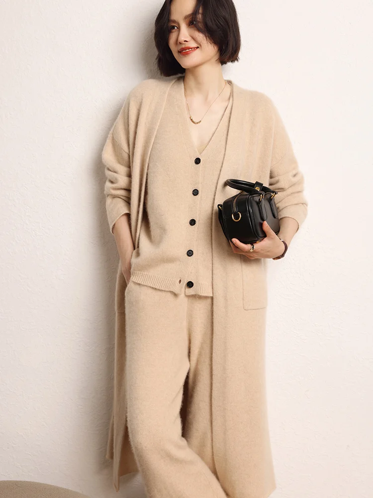 

Autumn Winter Women's Warm Soft Noble Elegant Sweater 100% Cashmere Casual Overcoat Cardigan Comfort Solid French Clothing Tops