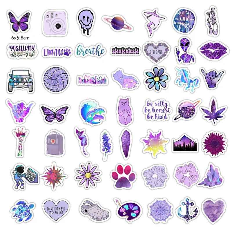 2Sets=100Pcs Purple Cartoon Small Fresh Stickers Mobile Phone Computer Water Cup Waterproof Stickers