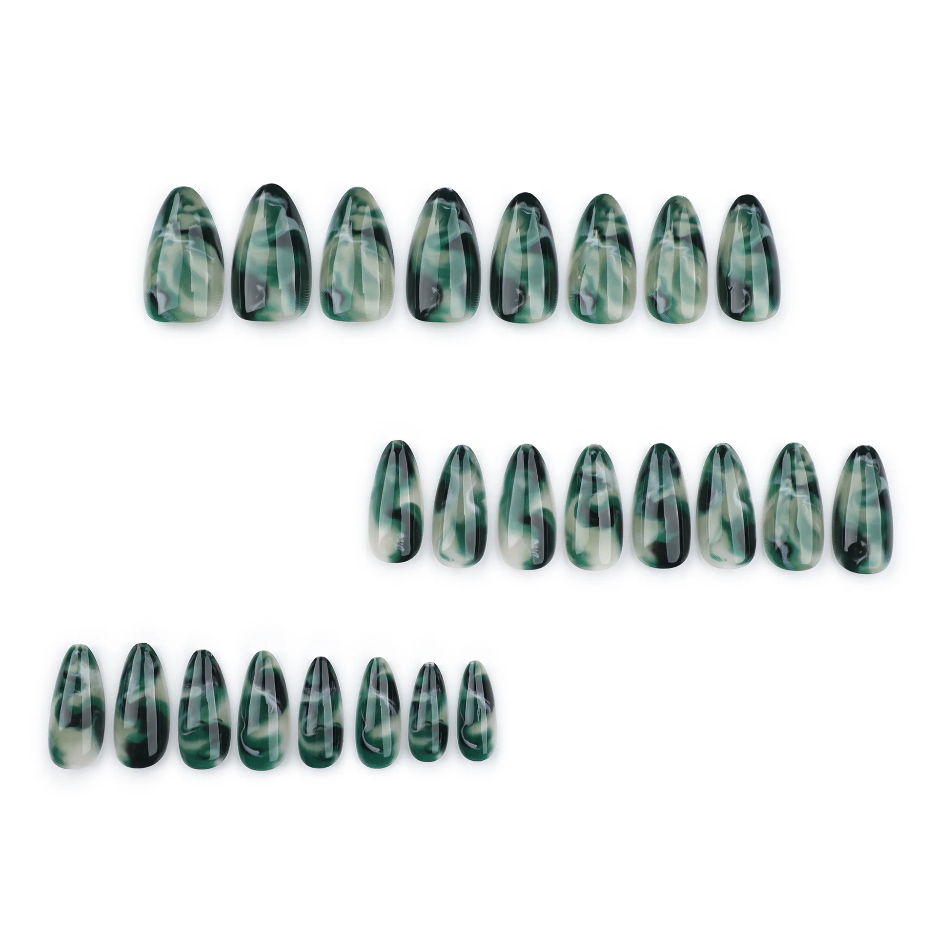 أظافر اصطناعية متدرجة خضراء داكنة ، كلاسيكية ، خفيفة ، فاخرة ، لطخة ، اضغط عليها ، طراز صيني جديد ، قابلة لإعادة الاستخدام ، لوز لامع ، مسمار مزيف ، 24 *