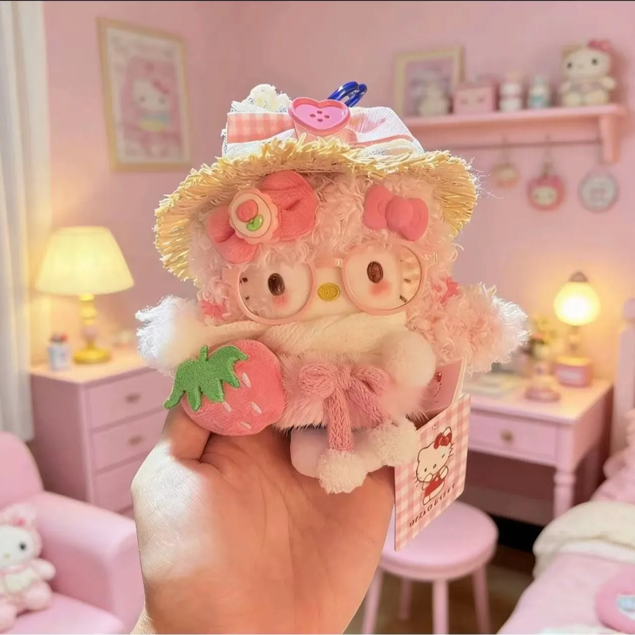 Sanrio Hello Kitty Cross-Dressing Strawberry Sweetheart Plush Keychain Desktop Trinkets Backpack Car Key Accessories Pendant