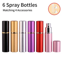 6pcs+4 Accessories 5ml Portable Mini Refill Perfume Scent Atomizer Spray Bottle with 6 Spray Bottles, 2 Funnels, 2 Droppers