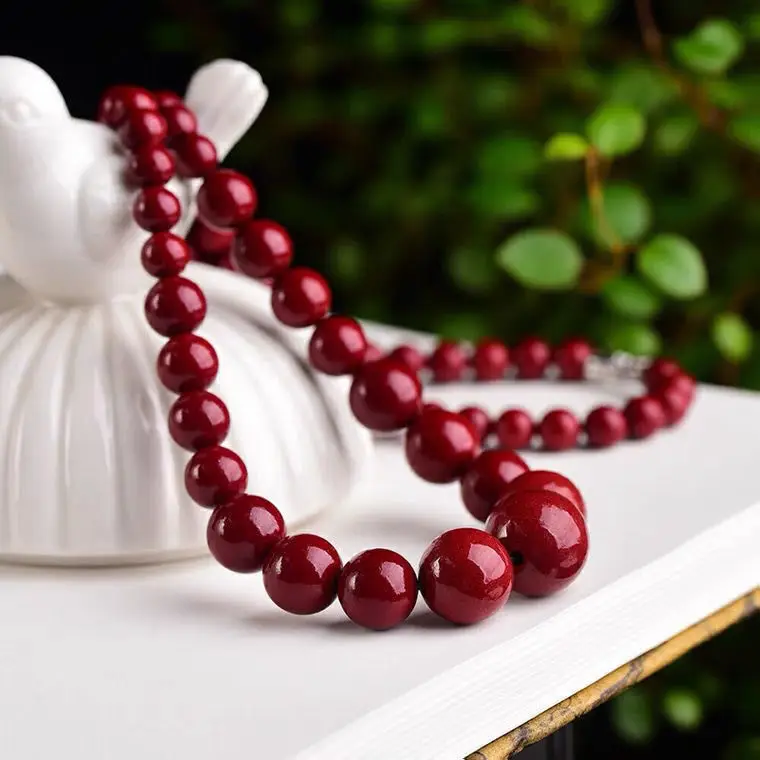 Natural Red Organic Cinnabar Jade Beaded Necklace Women Healing Gemstone Jewelry Genuine Cinnabar Crystals Round Beads Necklaces