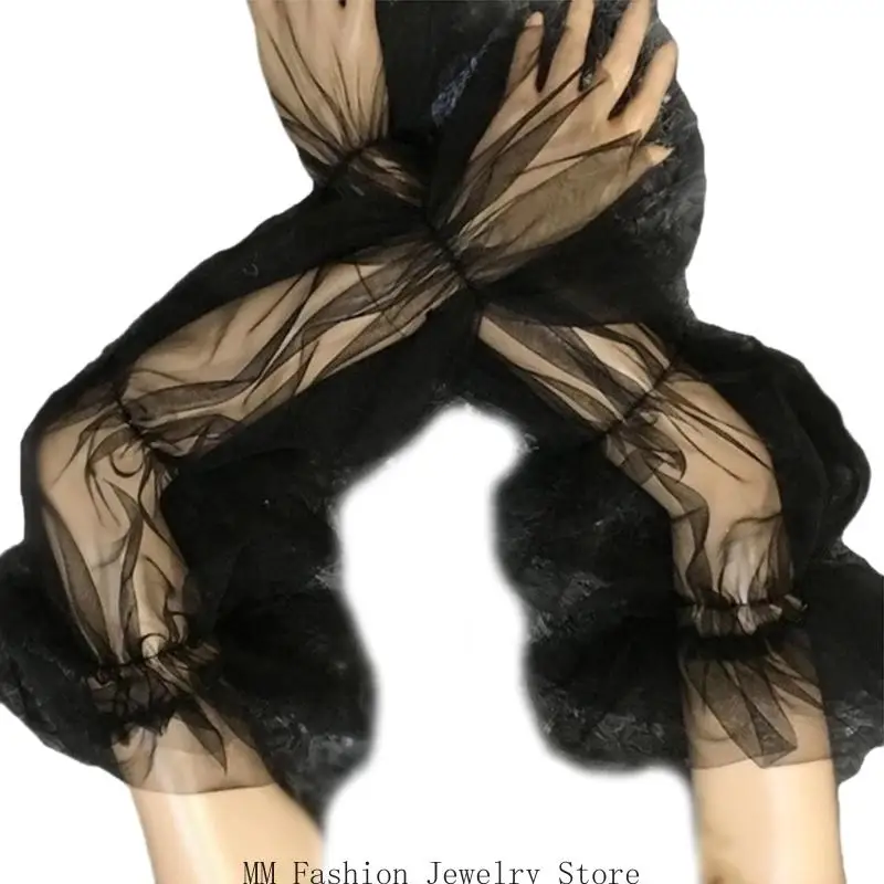 d0ub sheer ذراع الأكمام بدون إصبع قفازات طويلة tulle ذراع نفخة لفستان الزفاف