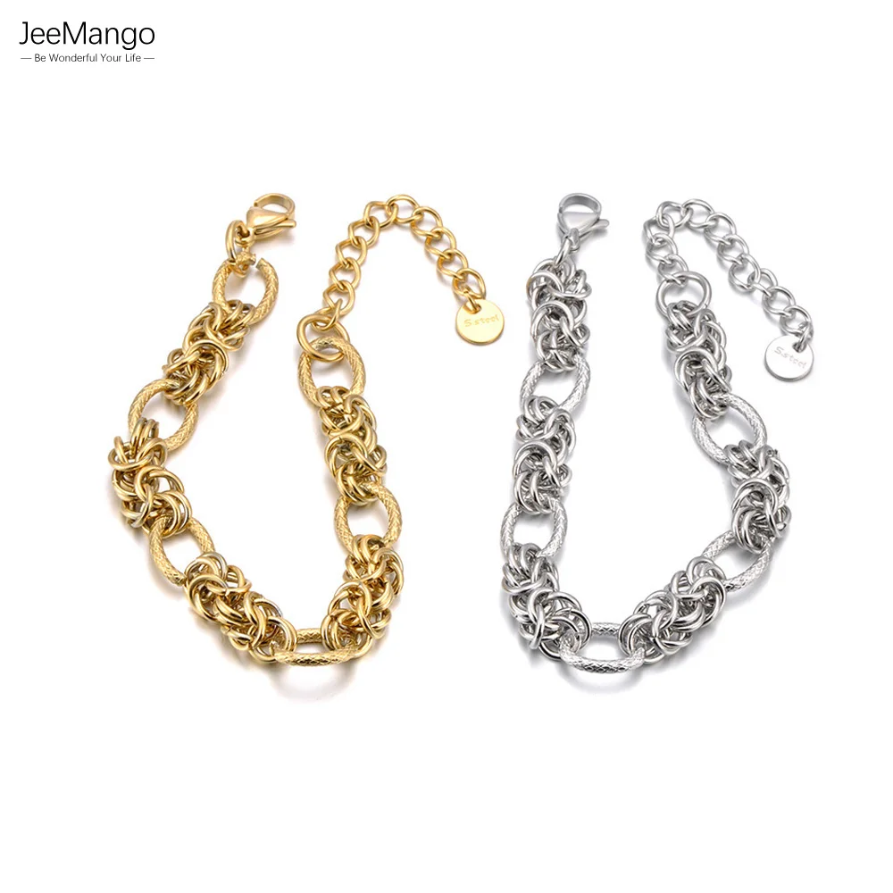 JeeMango Edelstahl Silber Gold Farbe Dicke Link Kette Armband Für Frauen Männer Neue Trendy Metall Wasserdicht Schmuck B25096