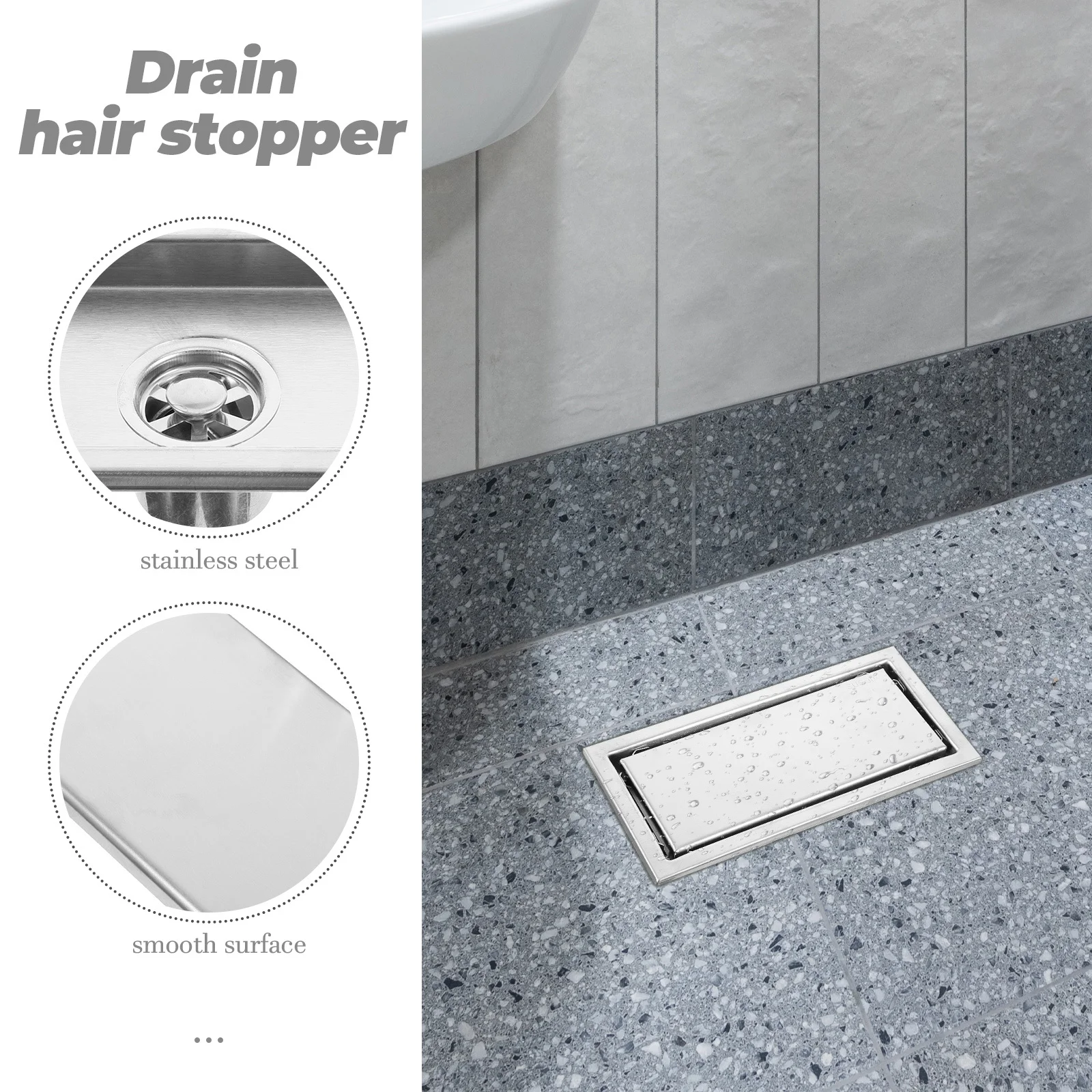 

Long Strip Floor Drain Stainless Steel Rectangle Linear Shower Drain Odor Proof Smooth Drainage Easy Install Hair Catcher For