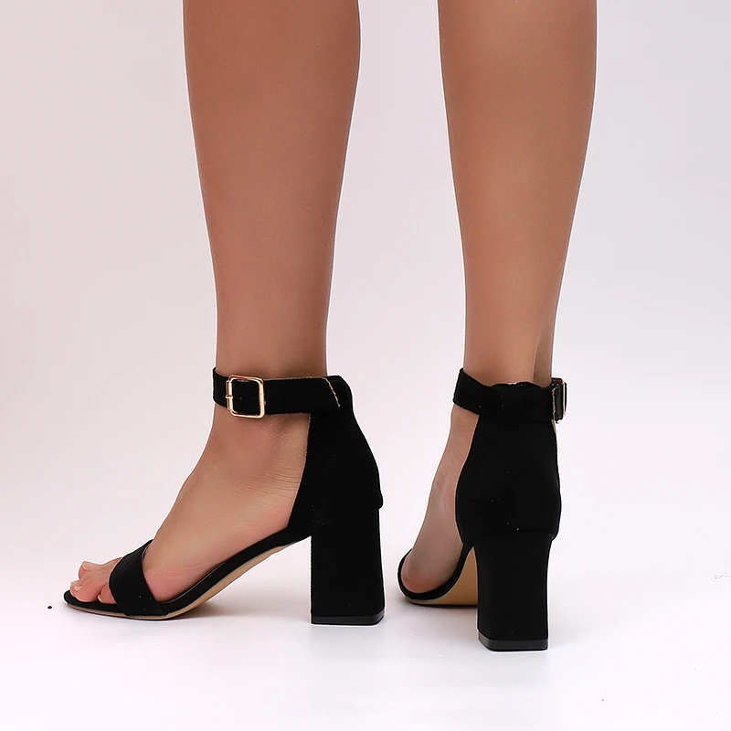 صنادل مريحة بكعب عالٍ وسميك للنساء ، كعب عالي مفتوح من الأمام ، مشبك كاحل مثير ، أحذية رسمية عصرية #3
