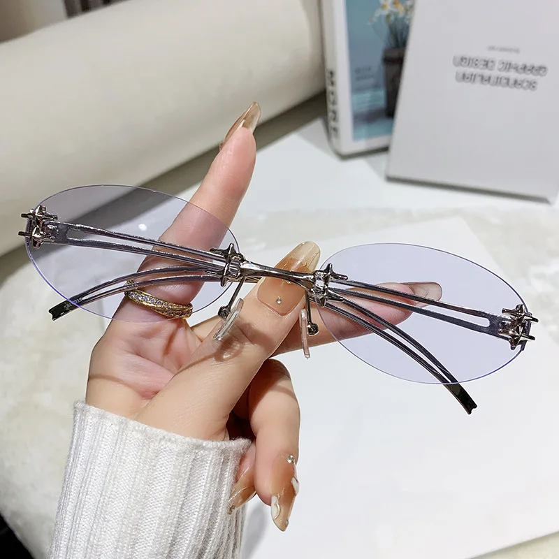 قطع بدون شفة النظارات الشمسية الصغيرة البيضاوي نجمة للنساء موضة جديدة سبائك Y2K نظارات شمسية السيدات الهيب هوب التدرج نظارات شمسية uv400 #5