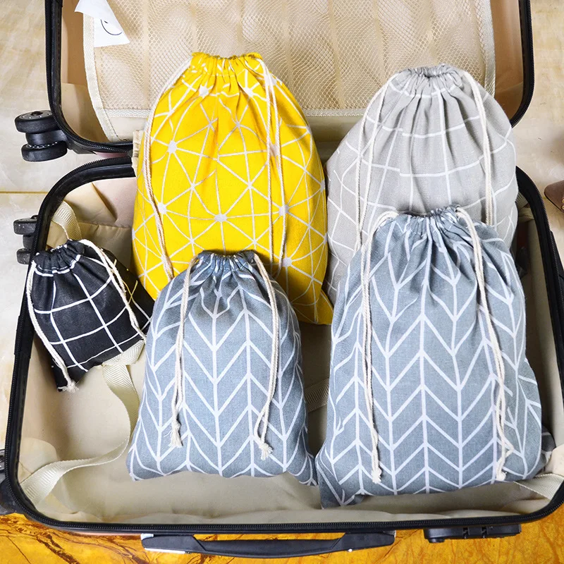 Cotton Linen Drawstring Pocket Student Small Cloth Bags Dormitory Sundries Underwear Storage Bag