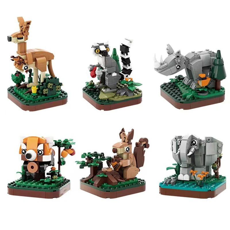 

6Pcs/Set Terrestri Animal Building Blocks MOC Birds Penguin Flamingo Parrot Cute Panda Koala Bricks Children Cognition Toys Gift