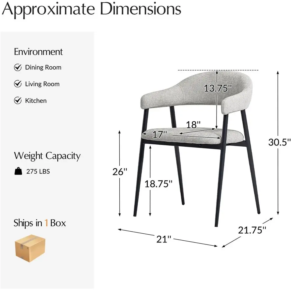 6-Piece Modern Fabric-Upholstered Dining Chairs with Metal Legs, Grey, Suitable for Kitchen, Dining Room, and Restaurant Use