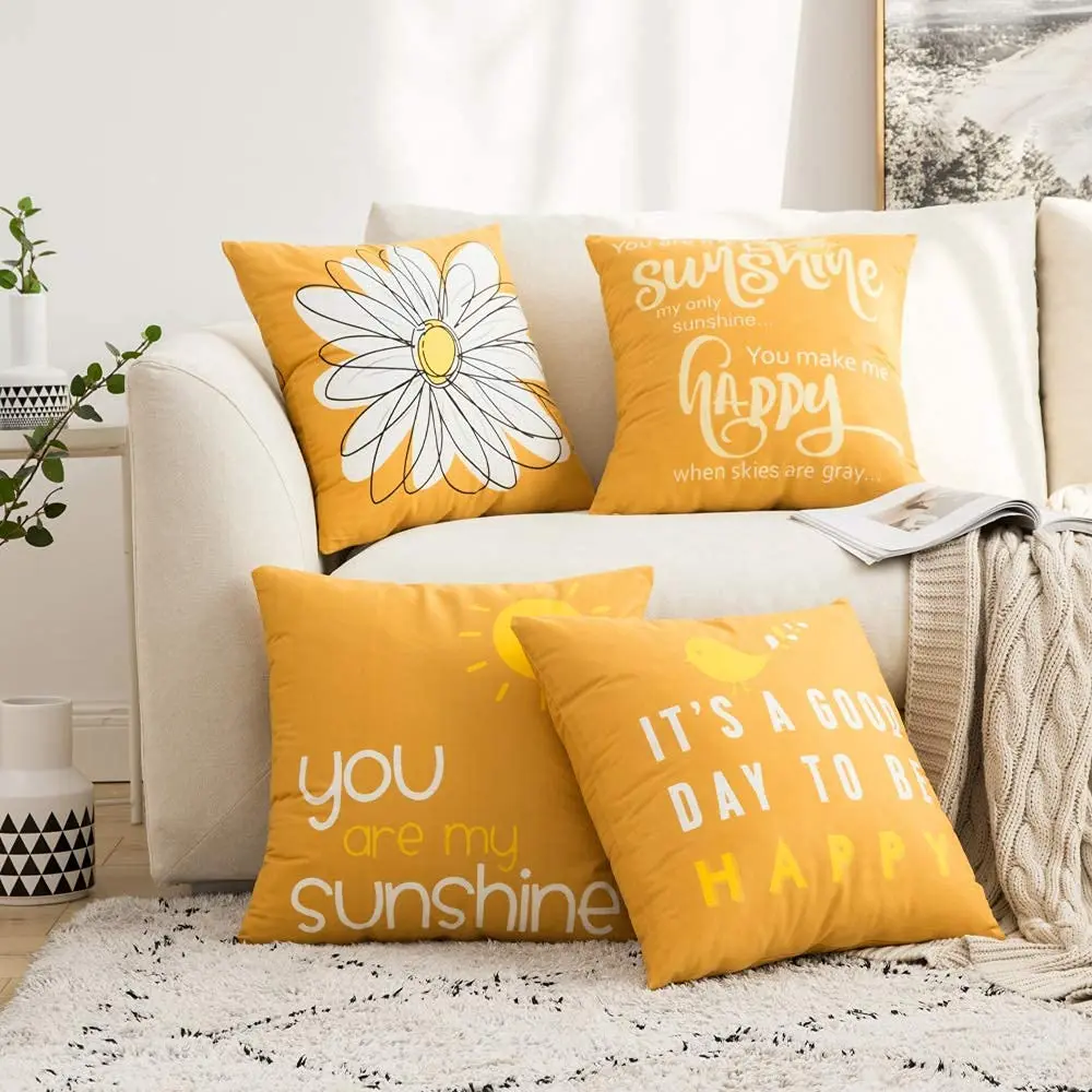 Daisy You Are My Sun Happy Bird Yellow Pillowcase 40*40 Living Room Sofa Decoration Cushion Cover 60*60 Home Decoration 50*50