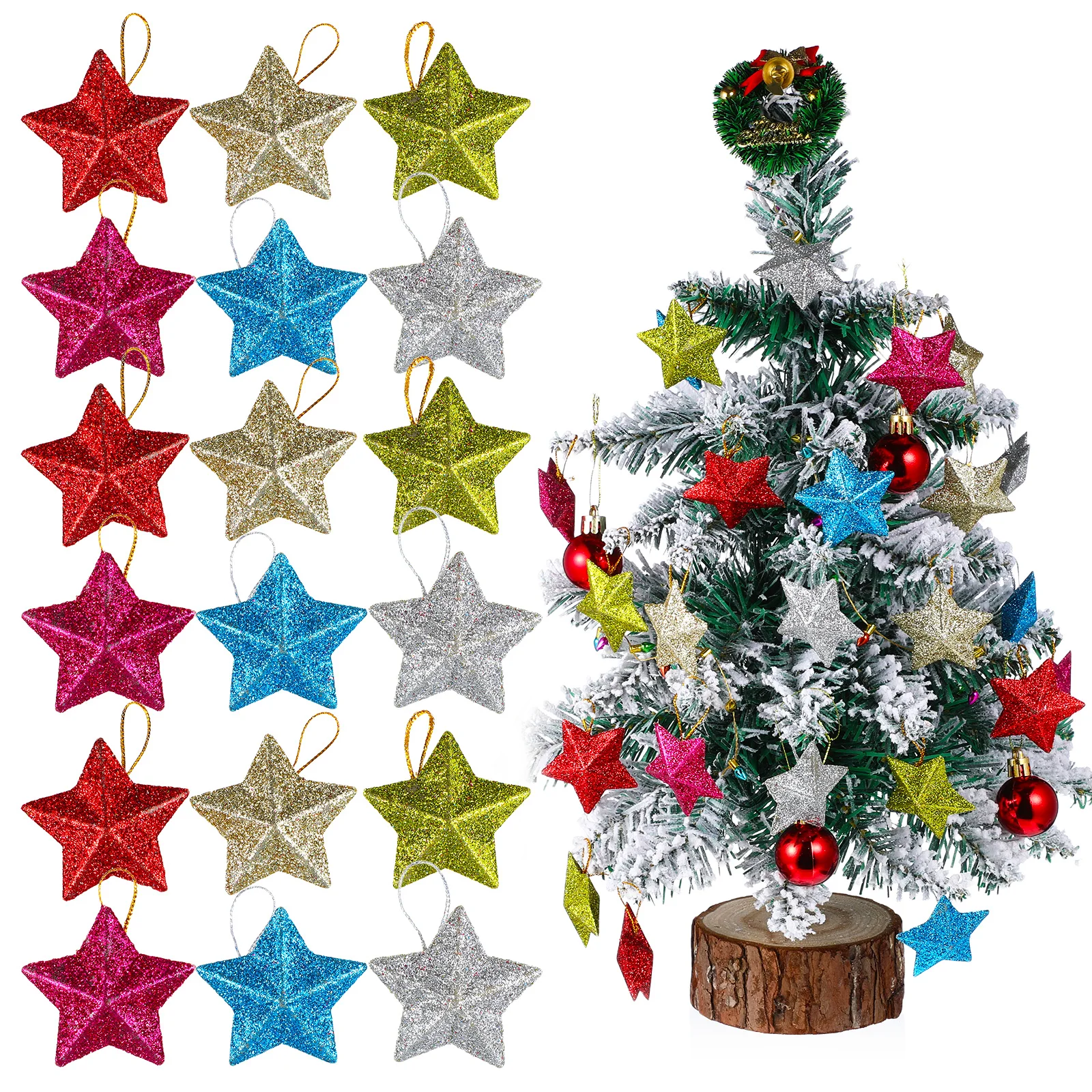 

30pcs Christmas Star Pendants Glitter Stars Hanging naments Plastic Tree Decorations Supplies Mini Pentagram Gifts