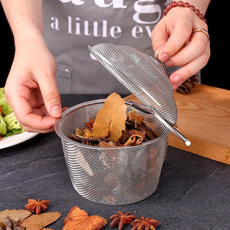 Stainless Steel Teakettle Locking Tea Filter, Seasoning Ball, Multifunction Mesh Herbal Ball, Tea Spice Strainer