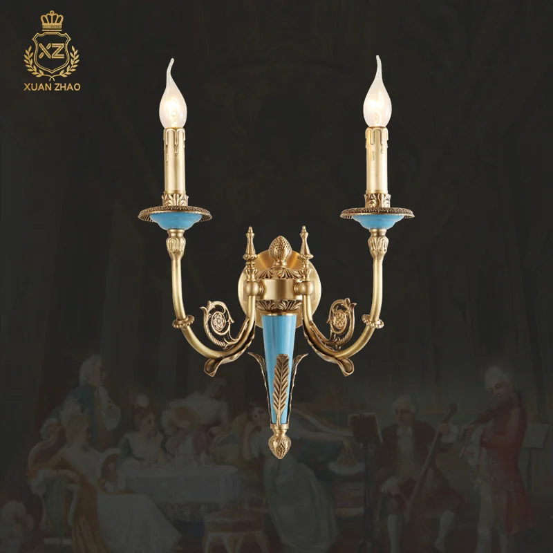 โรงงานจงซาน MID Century Palace แสงฝรั่งเศสทองเหลืองโบราณ Wall Sconce สไตล์อเมริกันโคมไฟติดผนังสีบรอนซ์