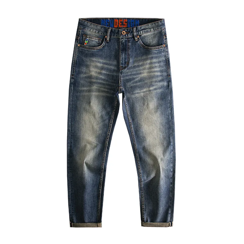 High end classic retro jeans men's stretch slim fit small straight tube casual versatile fashion trend pants