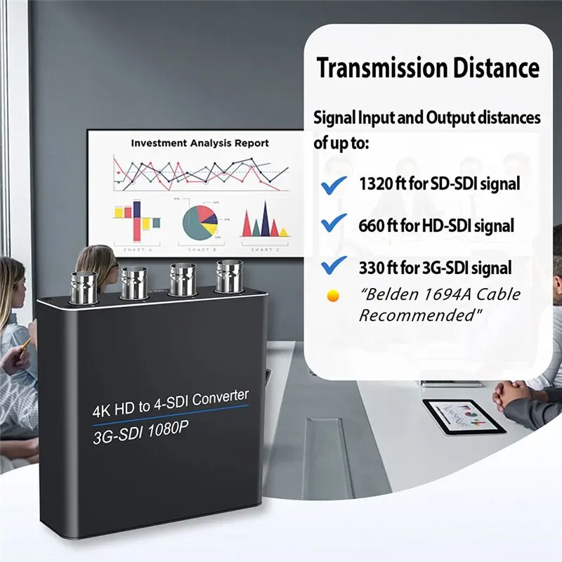 AS95 3G-SDI Converter, 1 Input to 4 Output SDI Splitter, HDCP 1.3 Support for HDTV PC PS3 DVD, Aluminum Alloy
