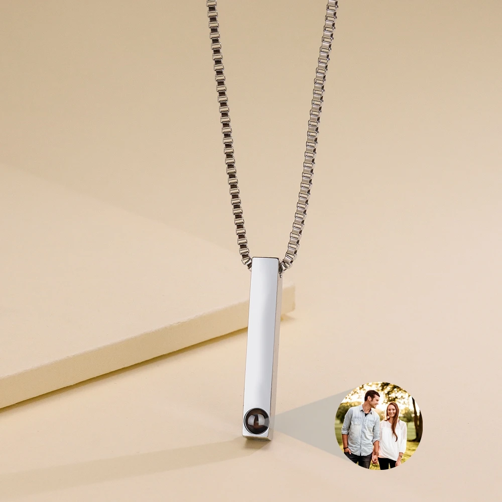 Personalized Rectangular Custom Photo Necklace for Women Men Family Projection Photo Stainless Steel Necklace Memorial Gift