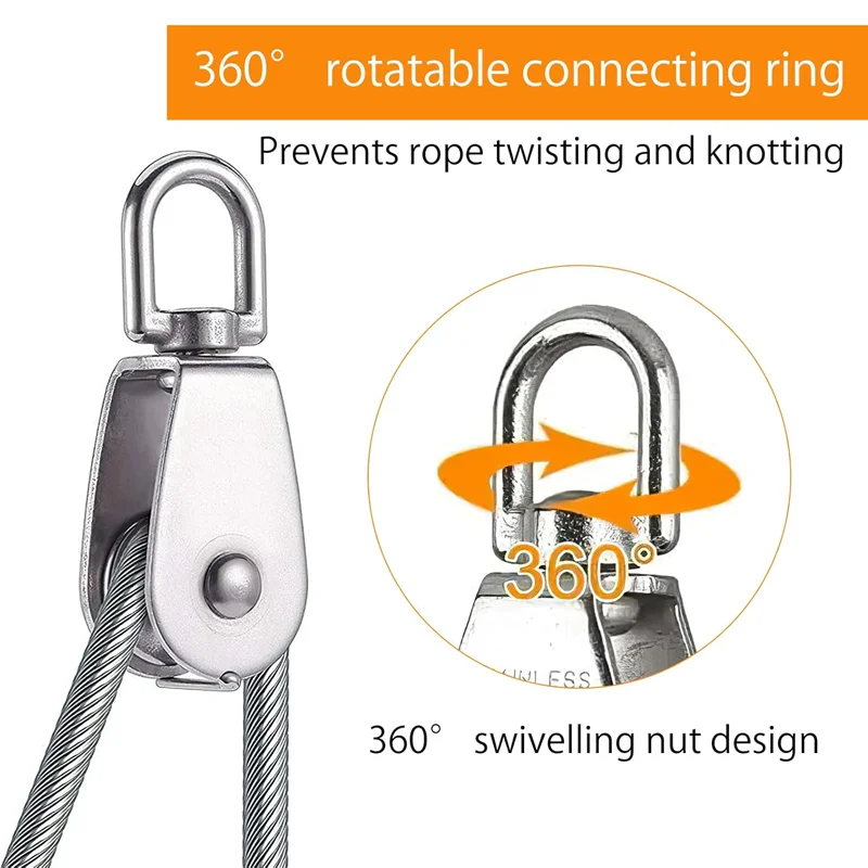 M15 Stainless Steel Single Swivel Pulley Wire Rope Crane Lifting Pulley Block Hook Single Pulley Block Hanging Wire Towing Wheel