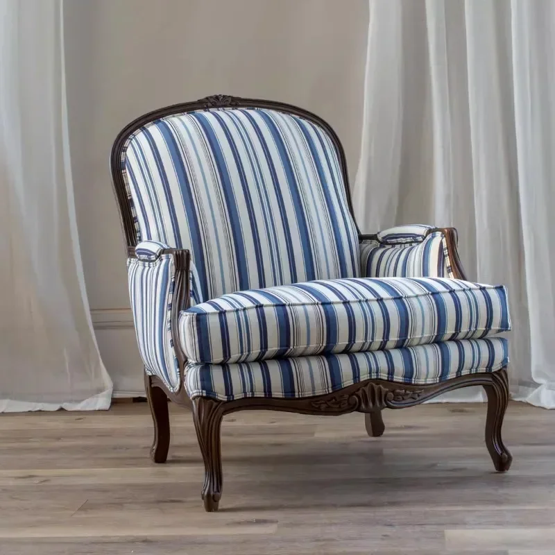 Tiger Chair Plus Sofa Chair Foot Pedal Blue Striped Fabric Down Simple Leisure