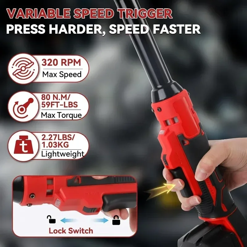 VES Electric Ratchet Wrench 3/8" Extended Head Removal Screw Nut Cordless Driver Power Tools For Milwaukee 18V 20V Battery Pin view 3