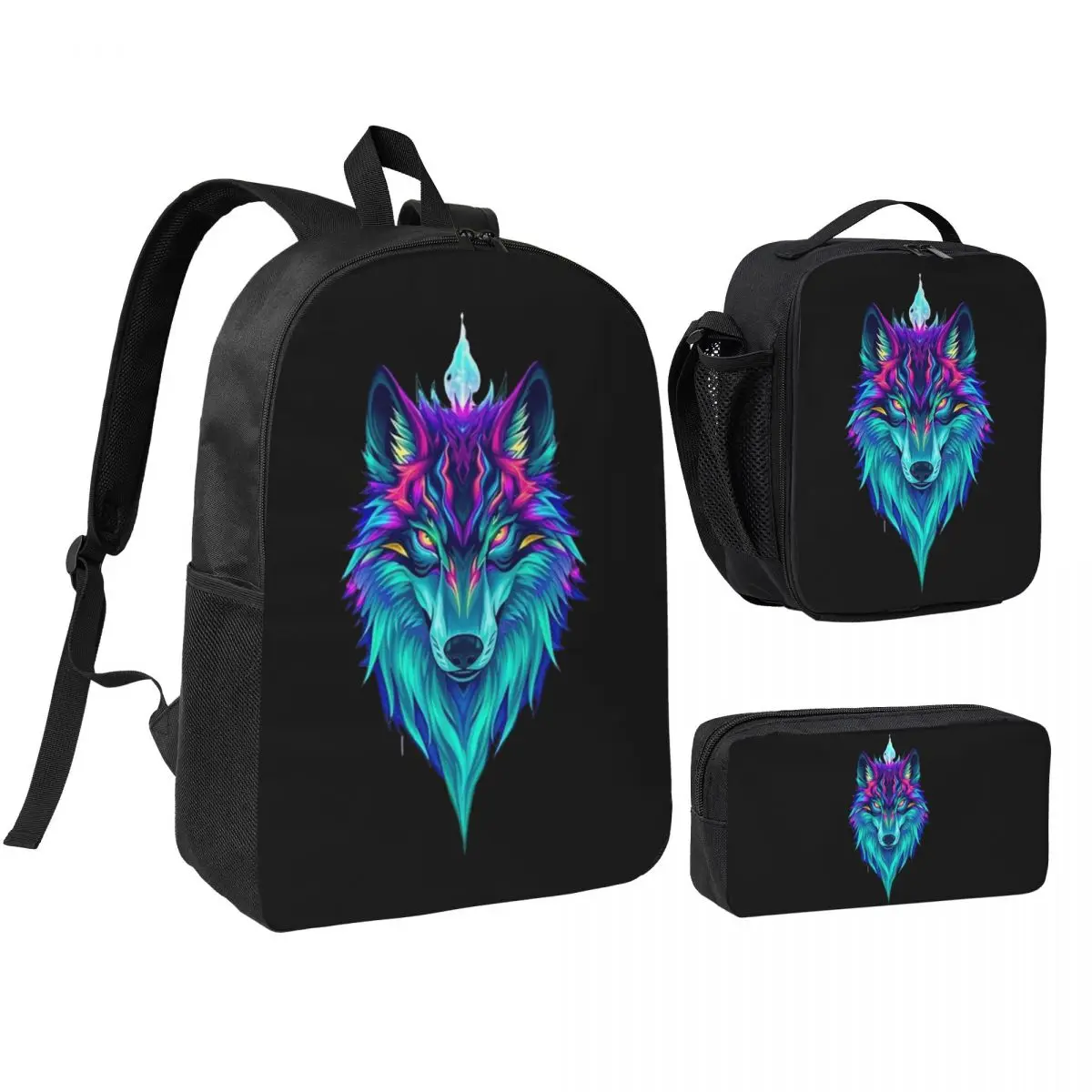 

Wild Wolf Backpack Student BookBag School Bag Shoulder Bags 3ps Insulated Lunch Bag Pencil Case