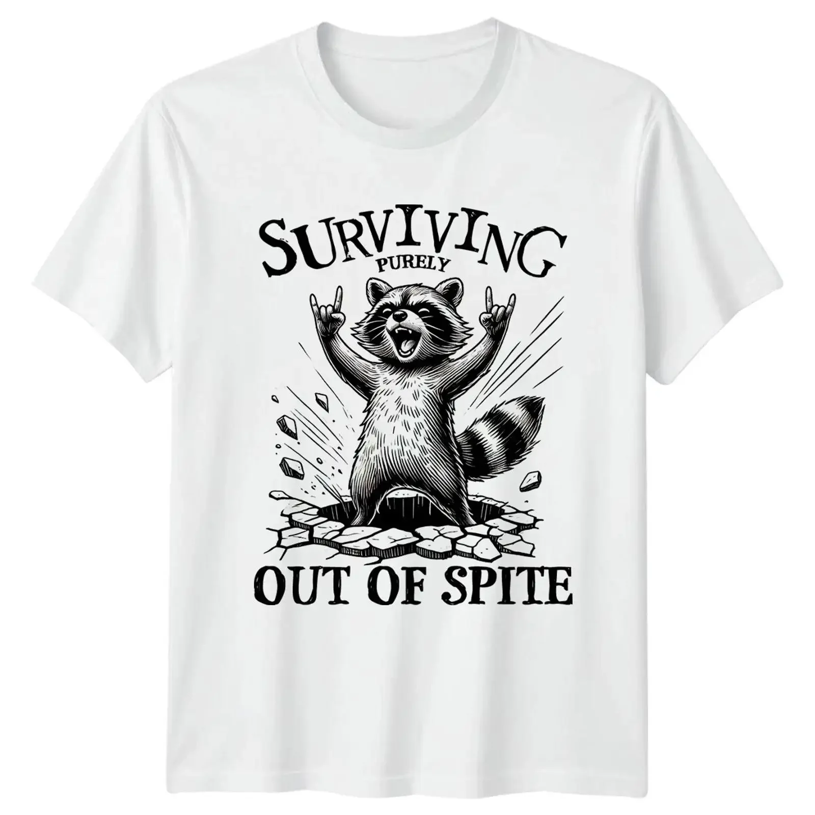 Surviving Purely Out Of Spite Raccoon Animals Herren T Shirt Damen Grafik vintage Washed Unisex Stylish fashion Breathable Soft