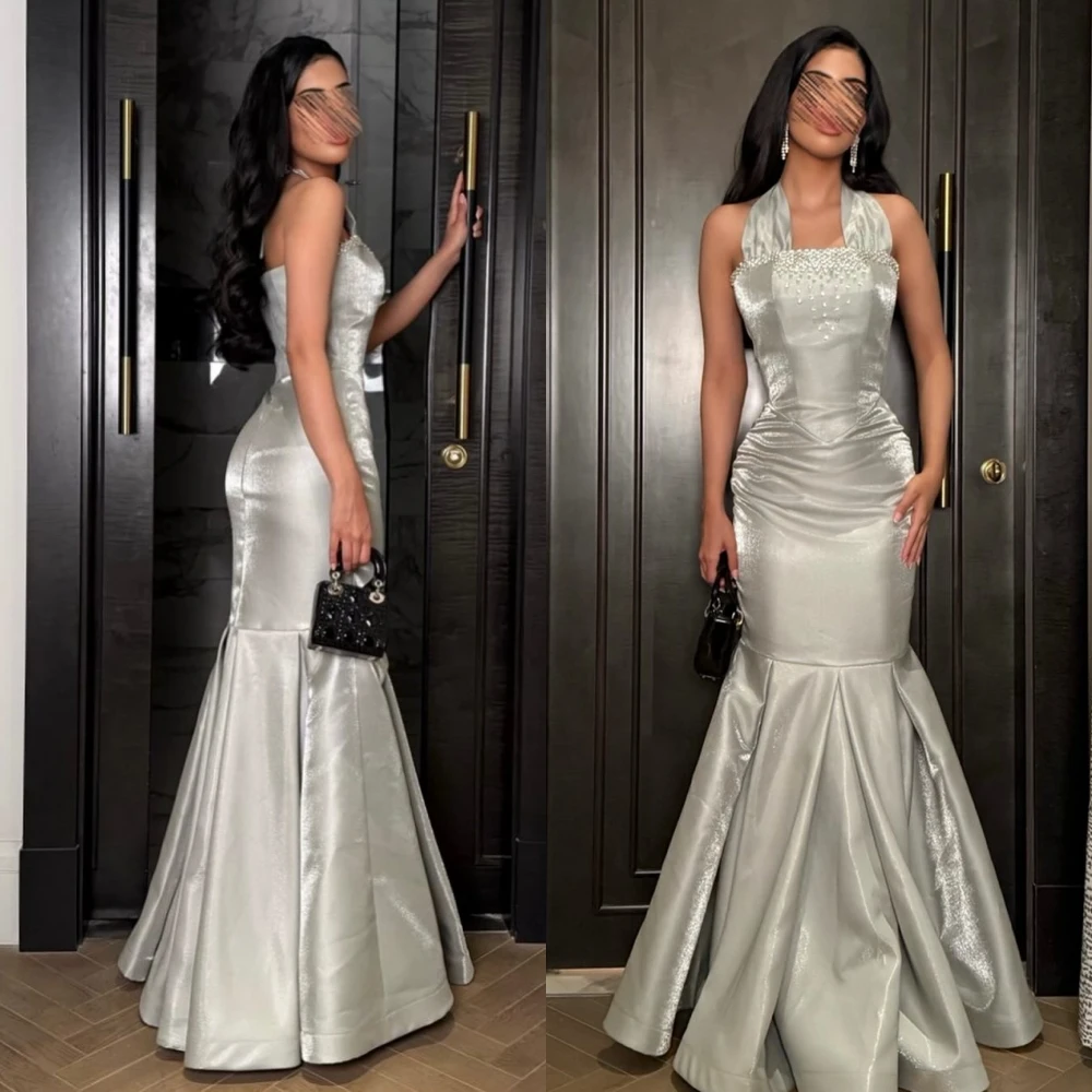 Vestido de noche elegante Formal sin mangas con cuello Halter de sirena personalizado, vestidos delicados de moda para celebridades, vestido de fiesta con temperamento