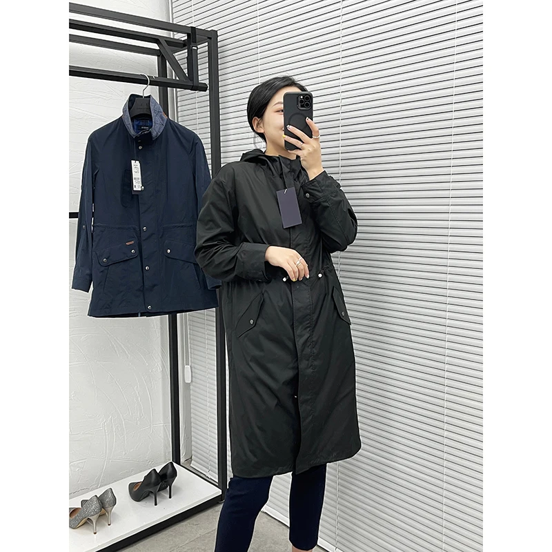 

CHIOSTUDIOSLIMOUT Women's Hooded Jaet Polyester Fabric Midi Length Commute Sle Pure Color Korean Version Zipper Sve