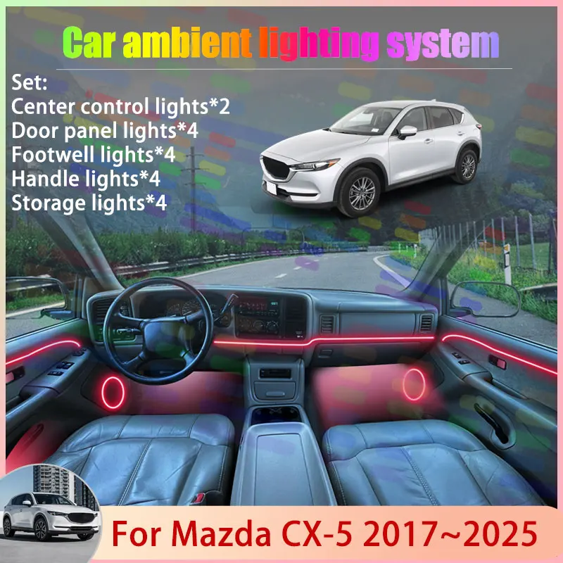 

Для Mazda CX-5 MK2 KF 2017 ~ 2025 2018 2019 2020 2/18 в 1 автомобильный атмосферный светильник RGB абажур ансамбль стример атмосферный набор