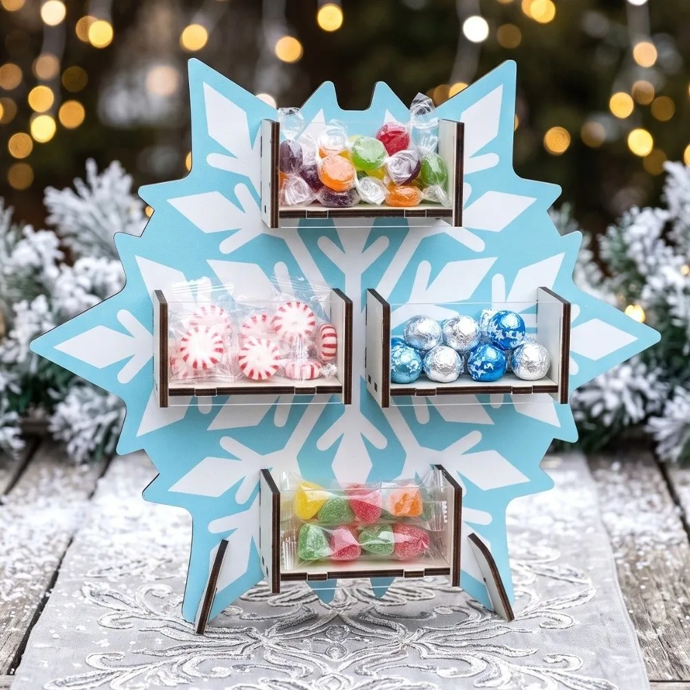 Festival Xmas Tree Christmas Candy Display Rack Santa Claus Snowflake Desktop Ornament Wooden Decoration Storage Rack Table