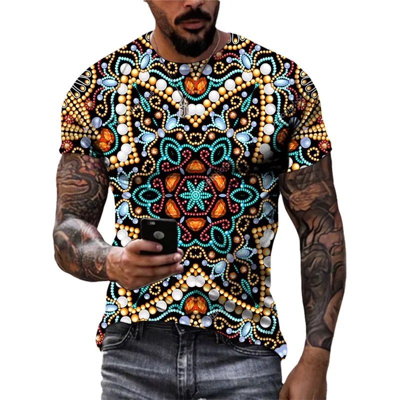 Summer New Painting Art Printing T-shirt For Unisex Fashion Personality Casual Men Tees Ethnic style Round Neck Short Sleeve Top