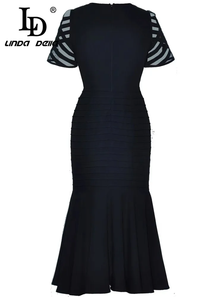 LD LINDA DELLA – sac de taille en maille transparente, col rond, manches courtes, jupe queue de poisson pour fesses, Style princesse Slim Fit, style d'été 2025