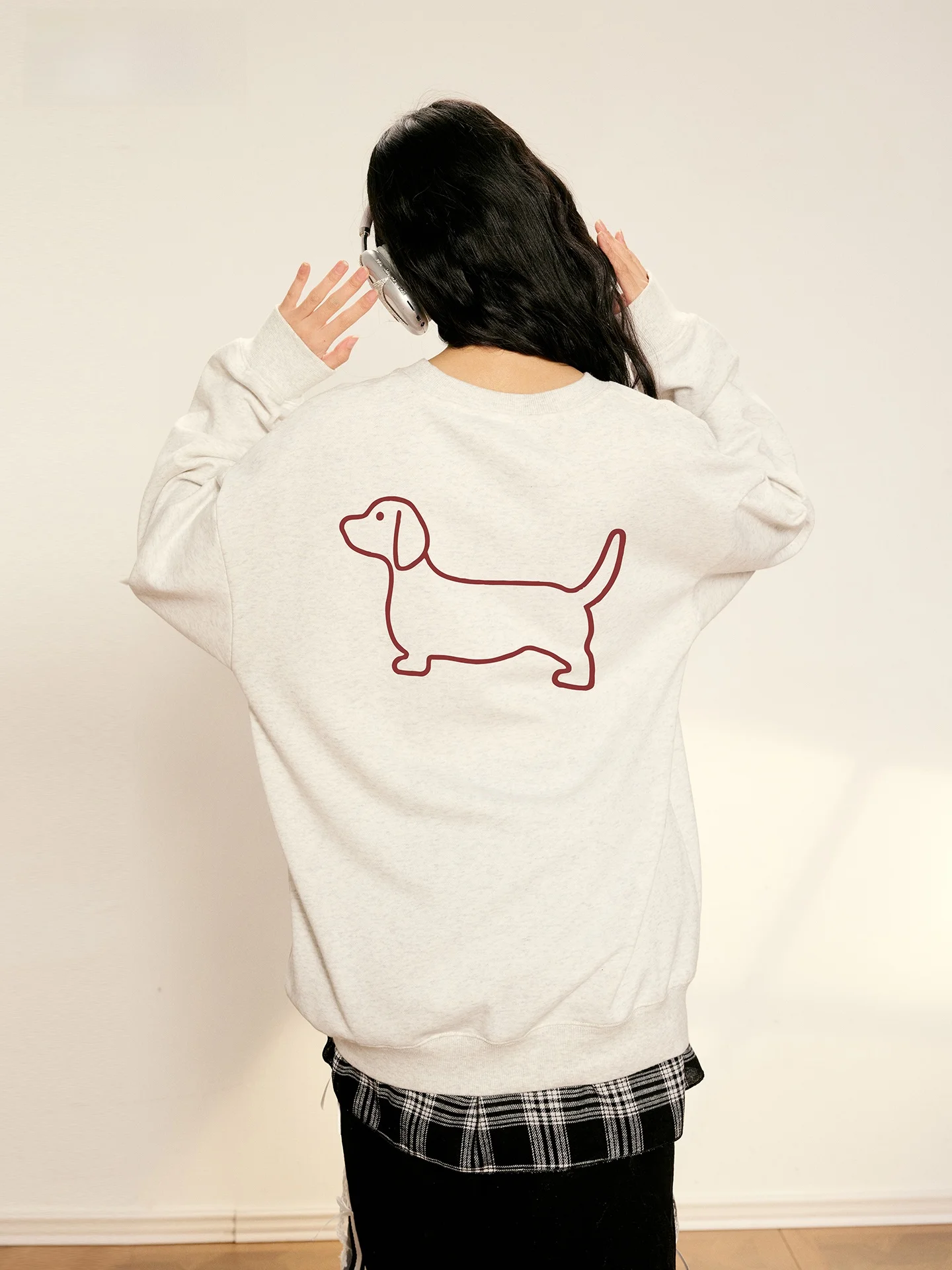 

CHLMS Simple Line Женская повседневная универсальная толстовка с принтом собаки, осенняя свободная толстовка из смеси хлопка и полиэстера, с длинными рукавами