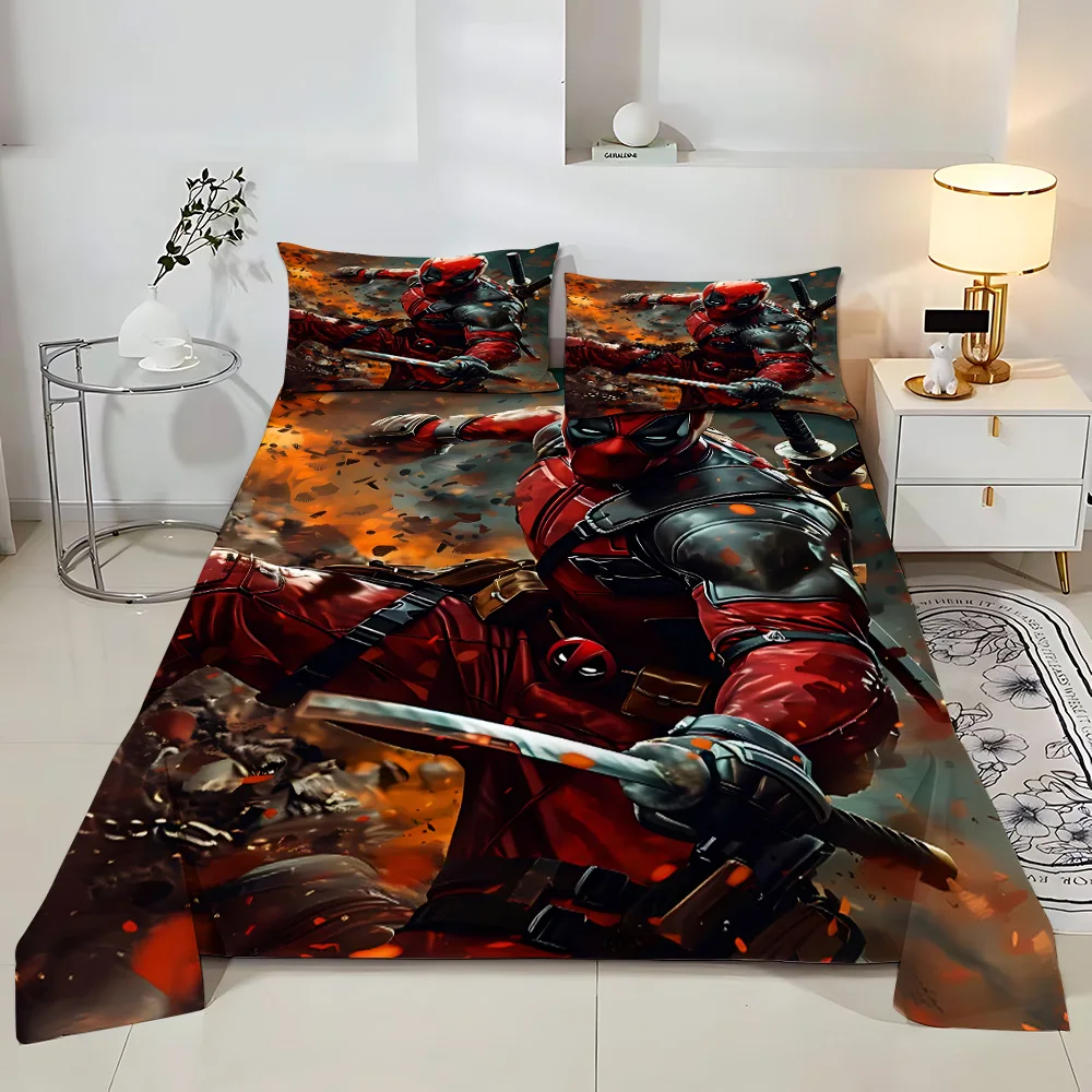 Bedding Set Adult Children Bed Sheet Marvel-Avengers Deadpool Pillowcase Droop Full Encirclement Mattress Cover Four Seasons