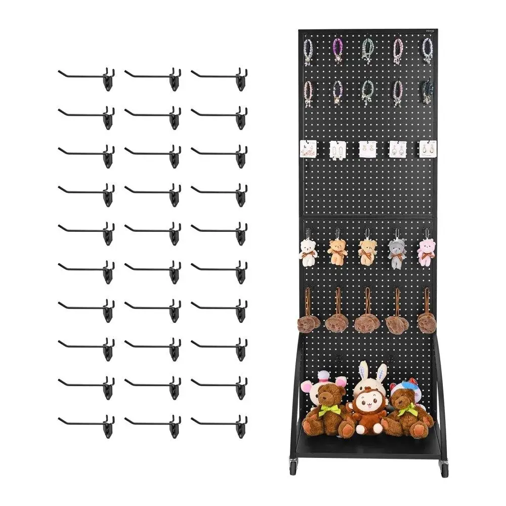 

Versatile Pegboard Display Stand with 30 Hooks for Easy Organization and Storage Black Panel Rack