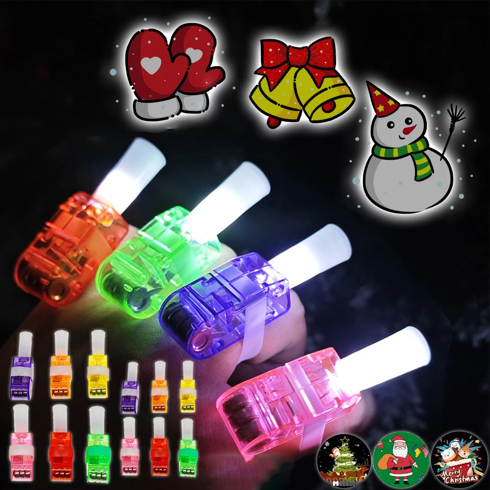 10PCS LED Finger Light Glow Colorful Laser Cartoon Finger Projection Lamp Ring Lights Children's Christmas Light Projection Toys