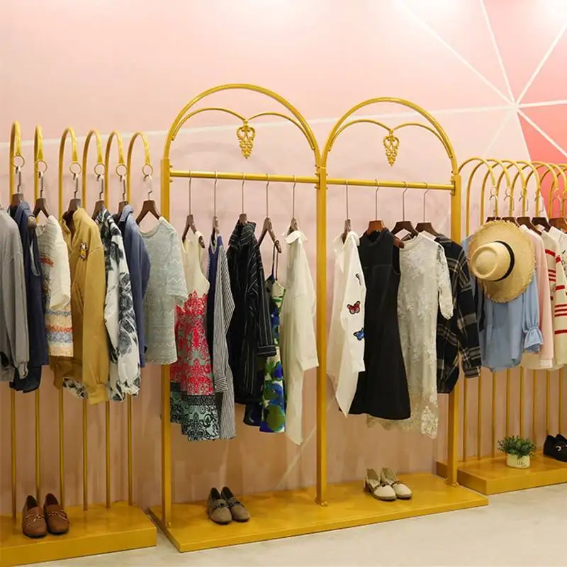 custom.Customized Clothing Store Boutique Metal Display Stand Cloth Stainless Steel Shiny Garment Racks Clothes Shops