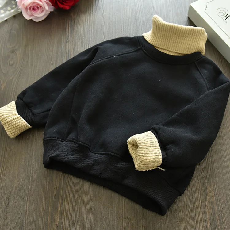 Kids Girl Pullover Sweatshirt 2023 Spring Paneled Knitted Turtleneck Hoodie Baby Padded Sweater 3-7 Years Warm Girls Clothes