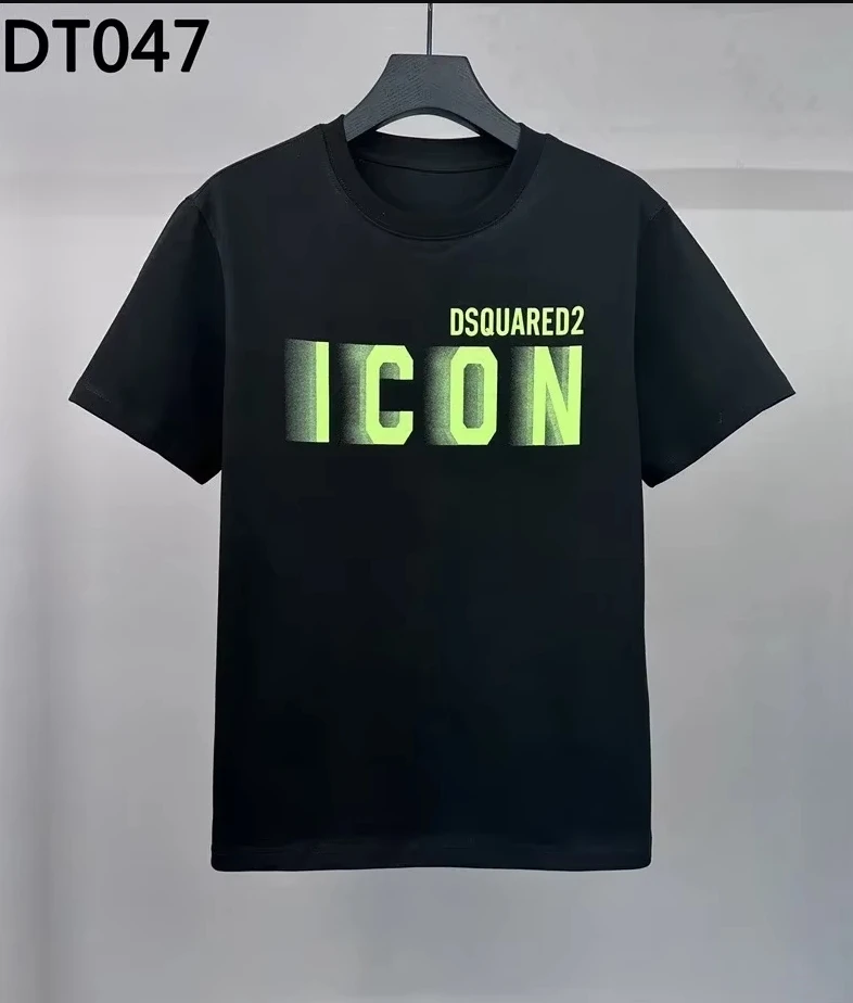 Wide Version ICON Letter Printing Short-sleeved T-shirt Crew Neck T Fashion Men Women Short-sleeved Top Cotton Half-sleeved T