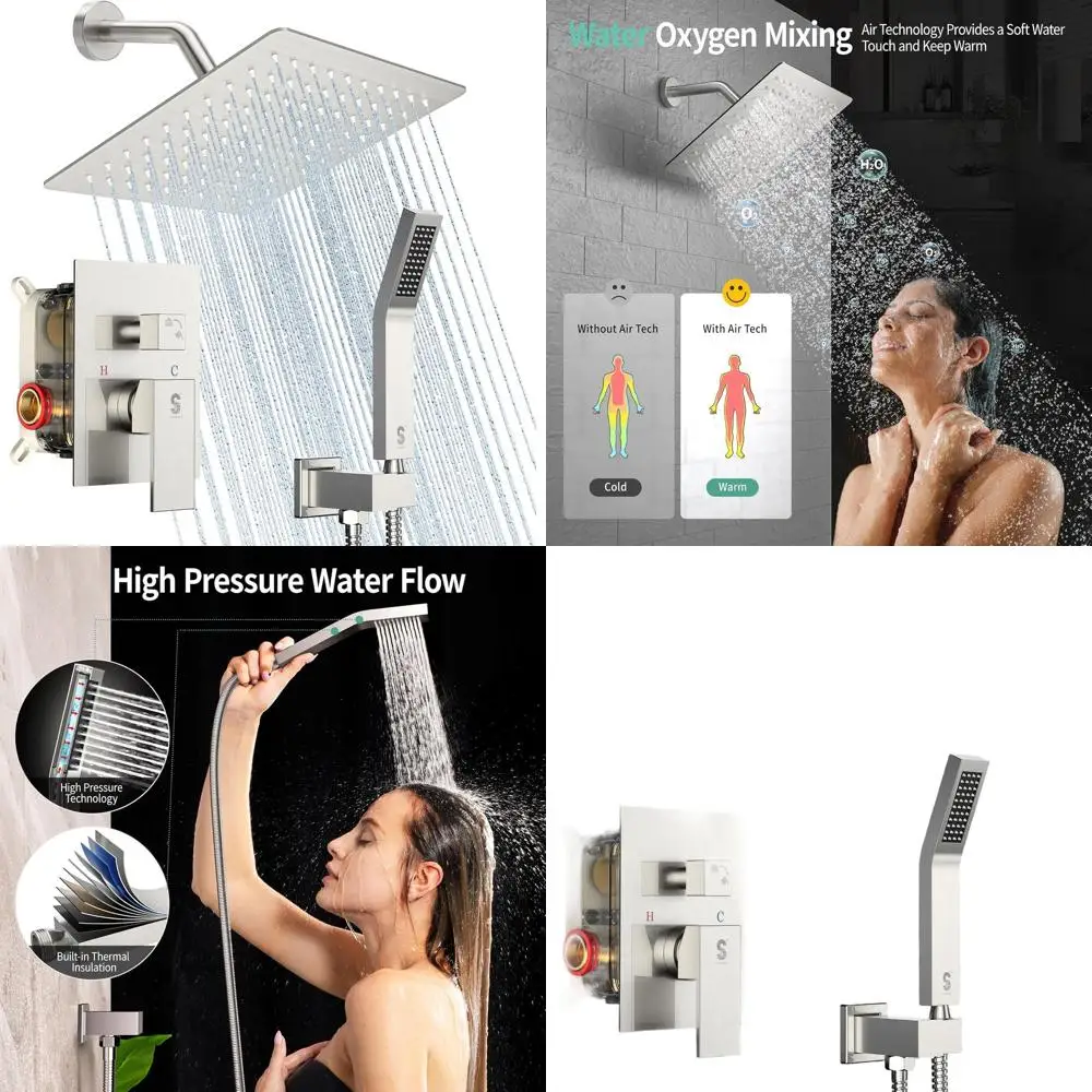

8 Inch Rainfall Shower System with Wall Mount and Handheld - Brushed Nickel Finish