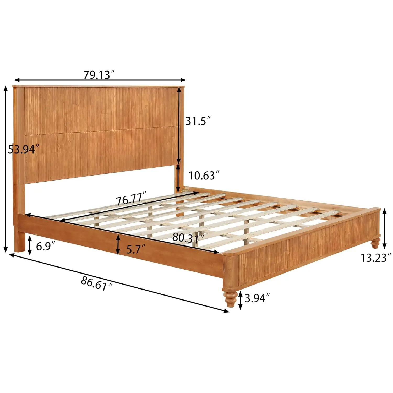 King Size Solid Wood Platform Bed Frame With Tall Headboard & Vertical Grain Footboard, 800 Lb Capacity, Natural, Customized